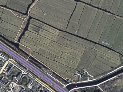 Satellietfoto van agrarische grond van 225 m² in Landsmeer, gelegen naast de A10 en nabij Amsterdam Noord